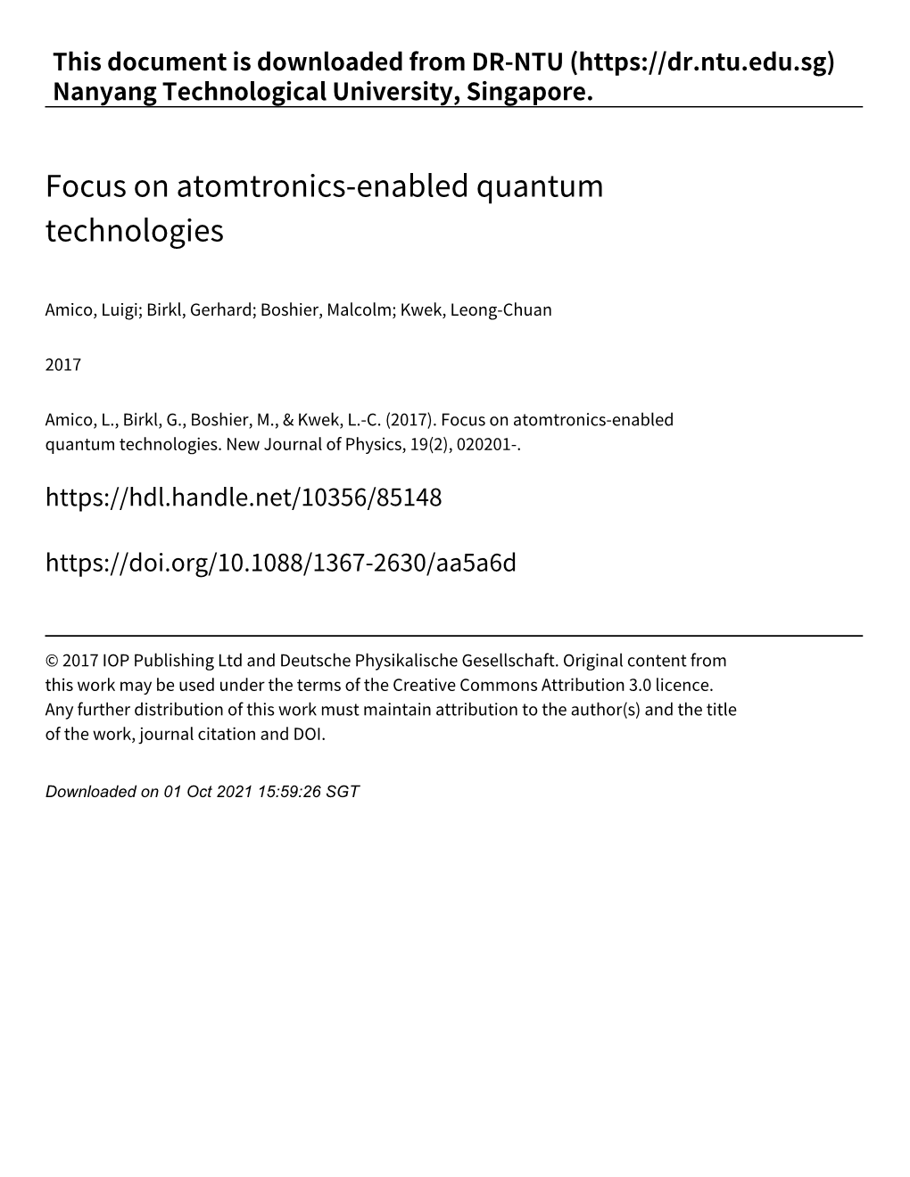 Focus on Atomtronics‑Enabled Quantum Technologies