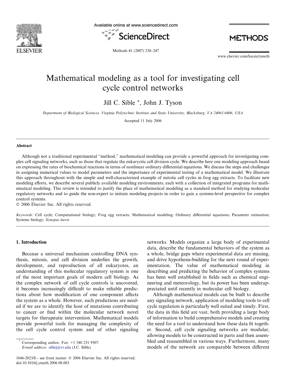 Mathematical Modeling As a Tool for Investigating Cell Cycle Control Networks