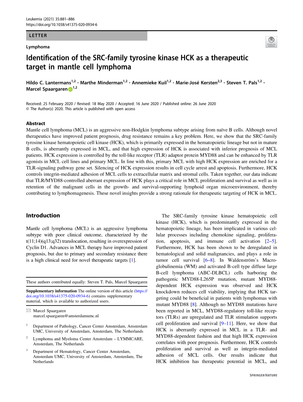 Identification of the SRC-Family Tyrosine Kinase HCK As A