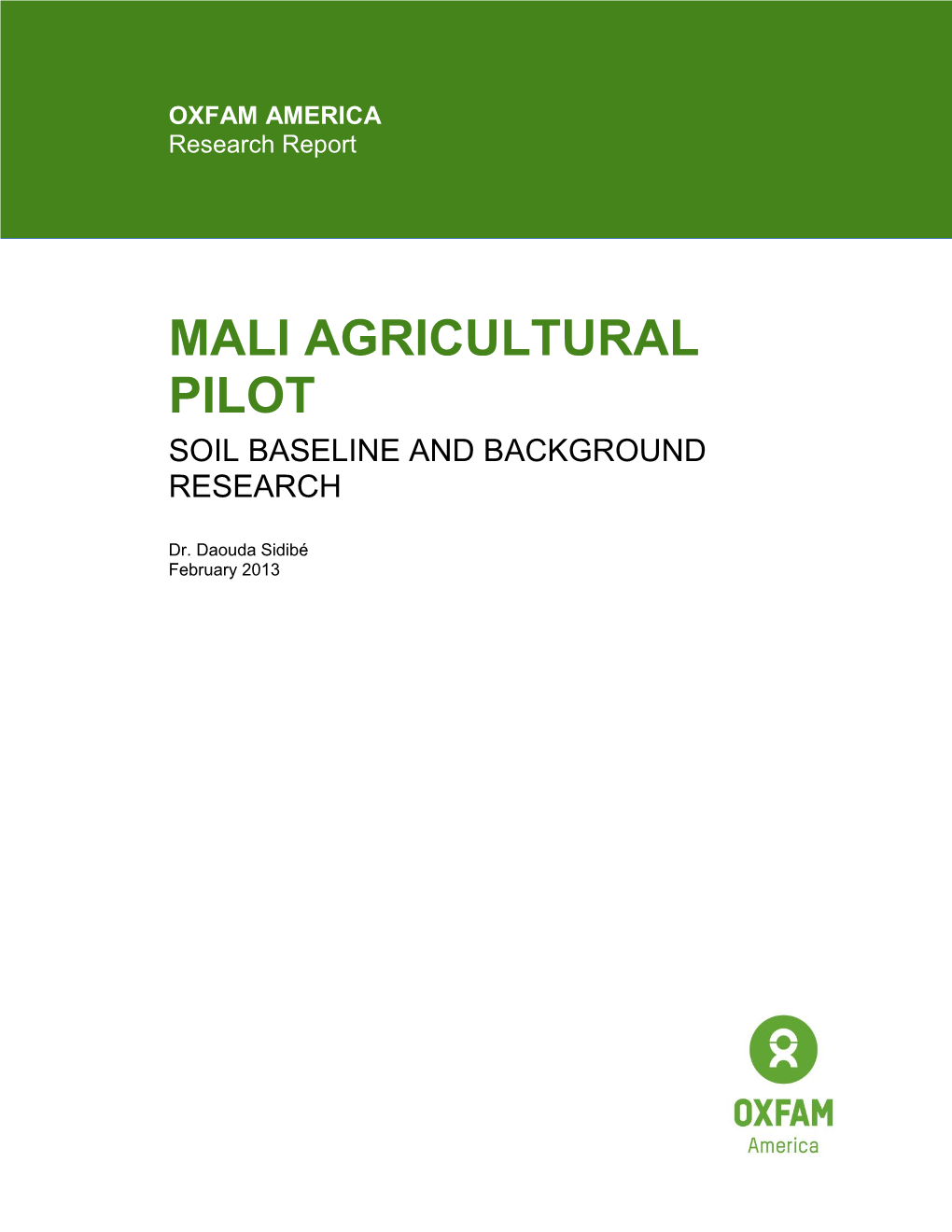 Mali Agricultural Pilot Soil Baseline and Background Research