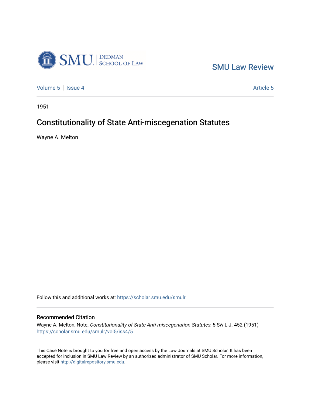 Constitutionality of State Anti-Miscegenation Statutes