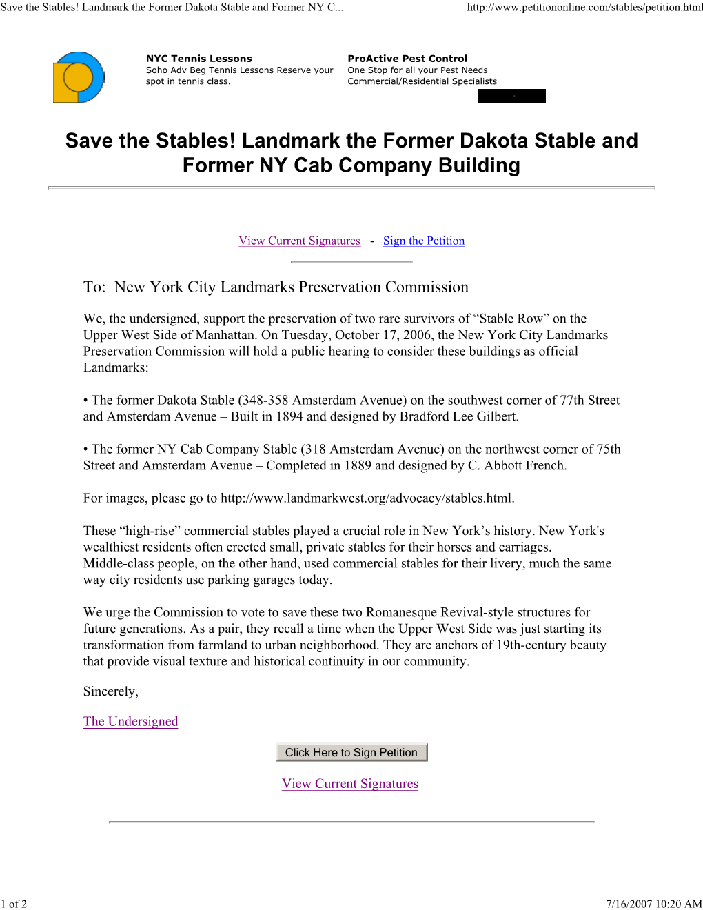 Save the Stables! Landmark the Former Dakota Stable and Former NY C