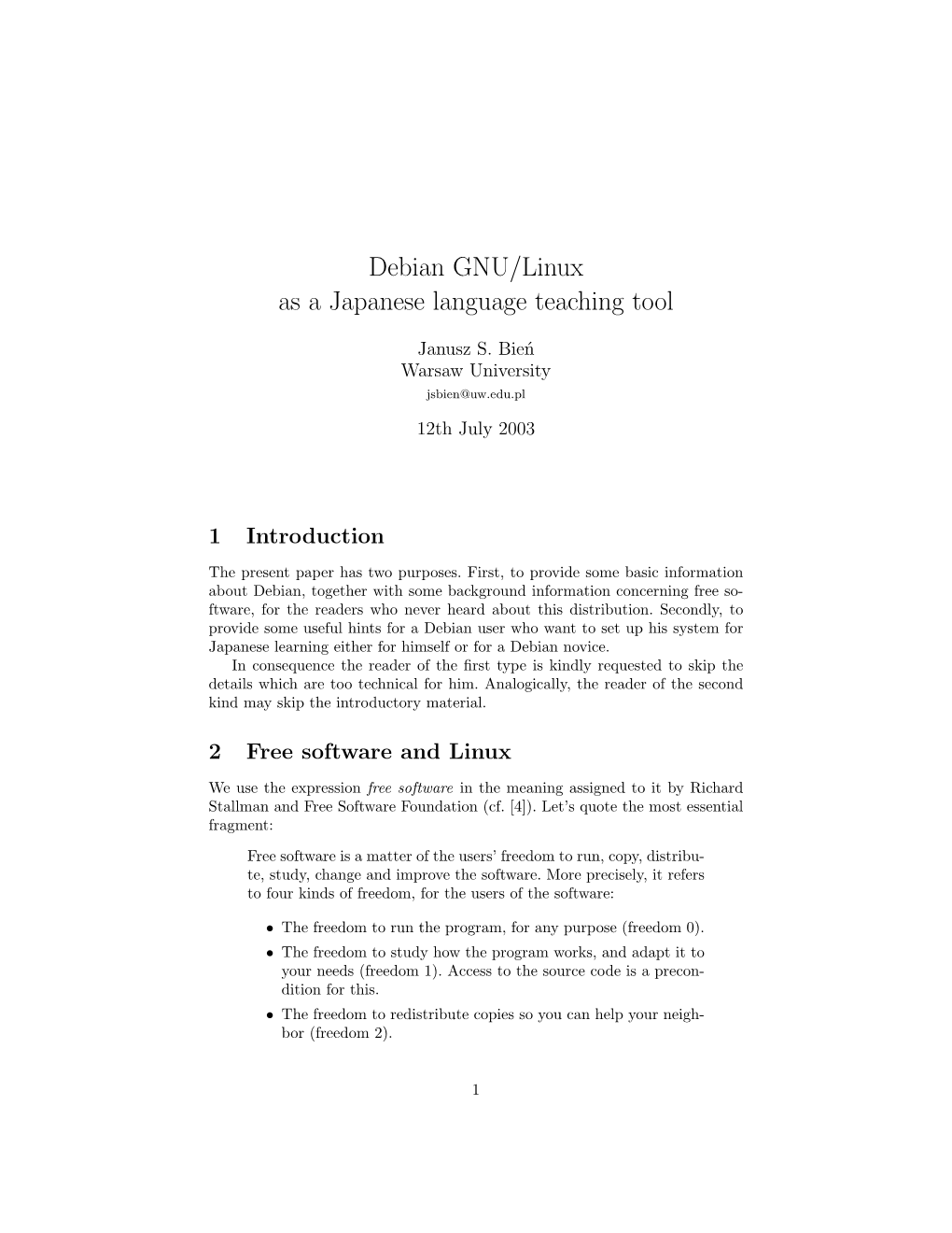 Debian GNU/Linux As a Japanese Language Teaching Tool