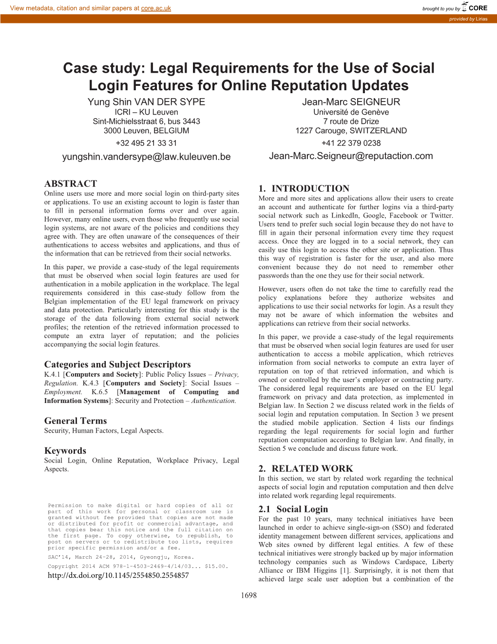 Case Study: Legal Requirements for the Use of Social Login Features For