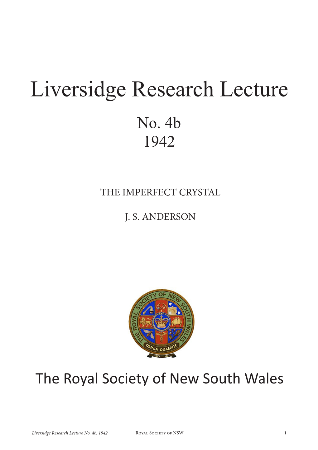 Liversidge Research Lecture No