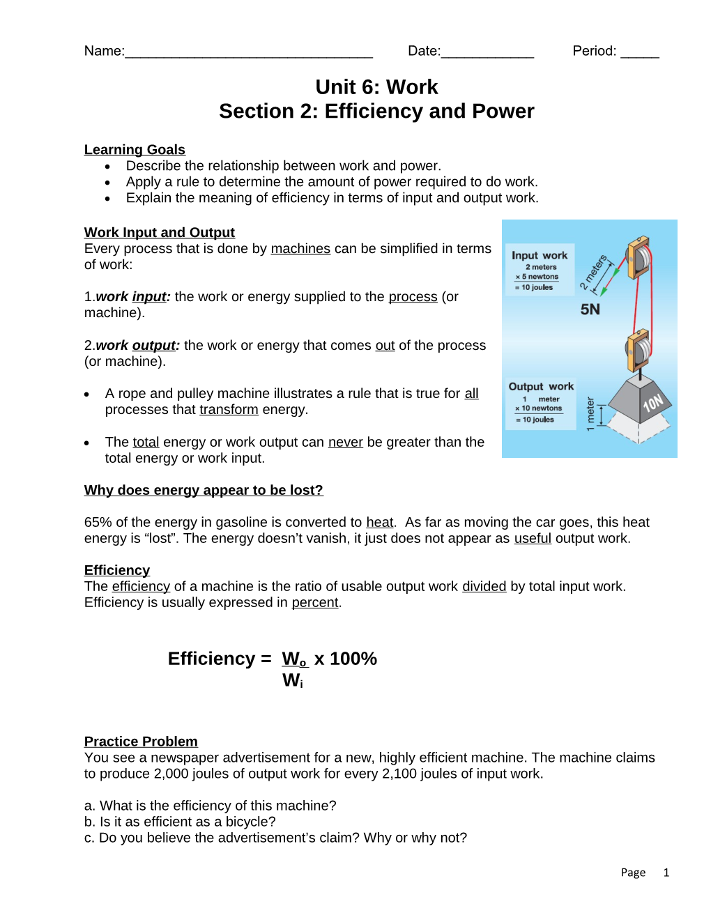 Section 2: Efficiency and Power