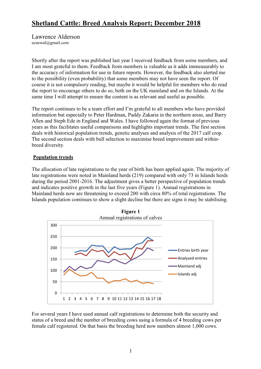 Shetland Cattle: Breed Analysis Report; December 2018