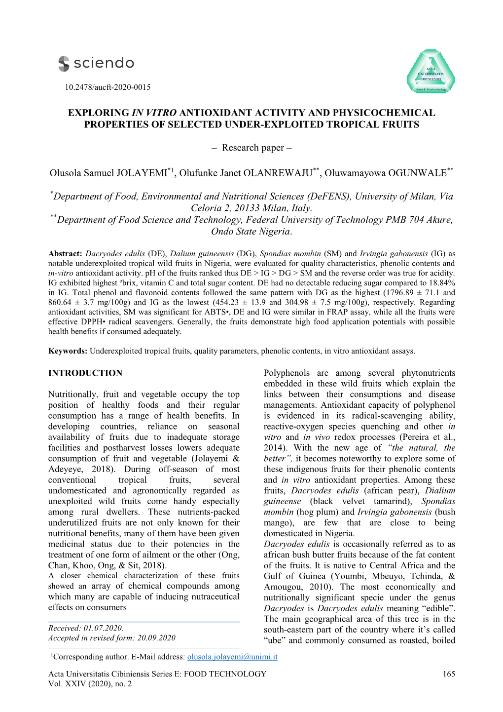 Exploring in Vitro Antioxidant Activity and Physicochemical Properties of Selected Under-Exploited Tropical Fruits