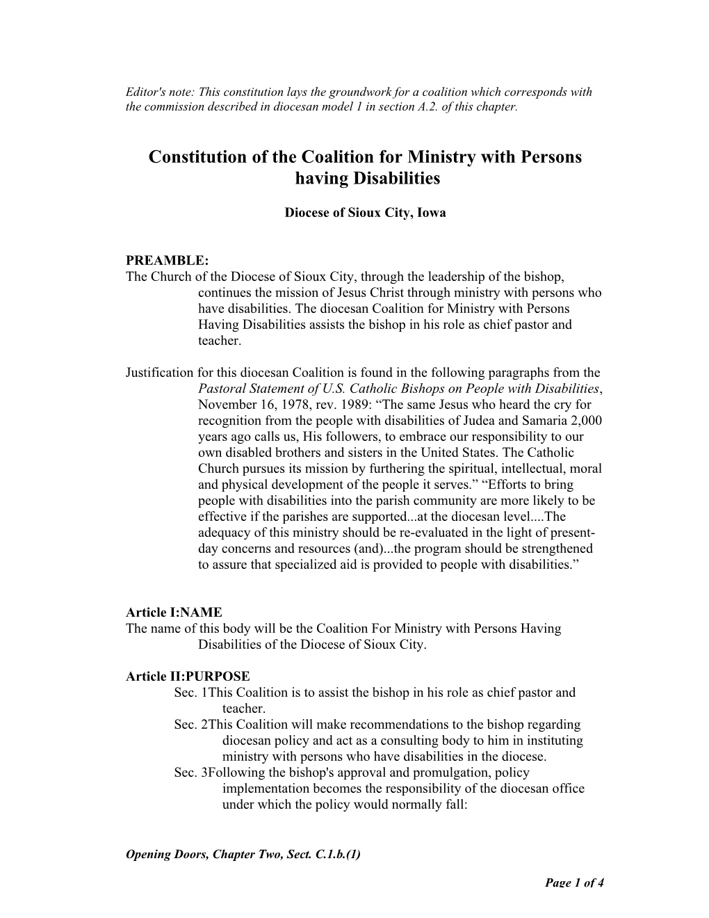 Constitution of the Coalition for Ministry with Persons