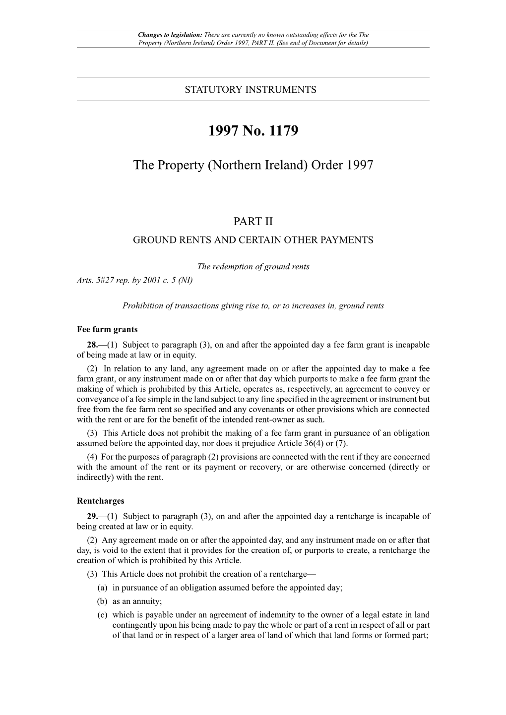 The Property (Northern Ireland) Order 1997, PART II