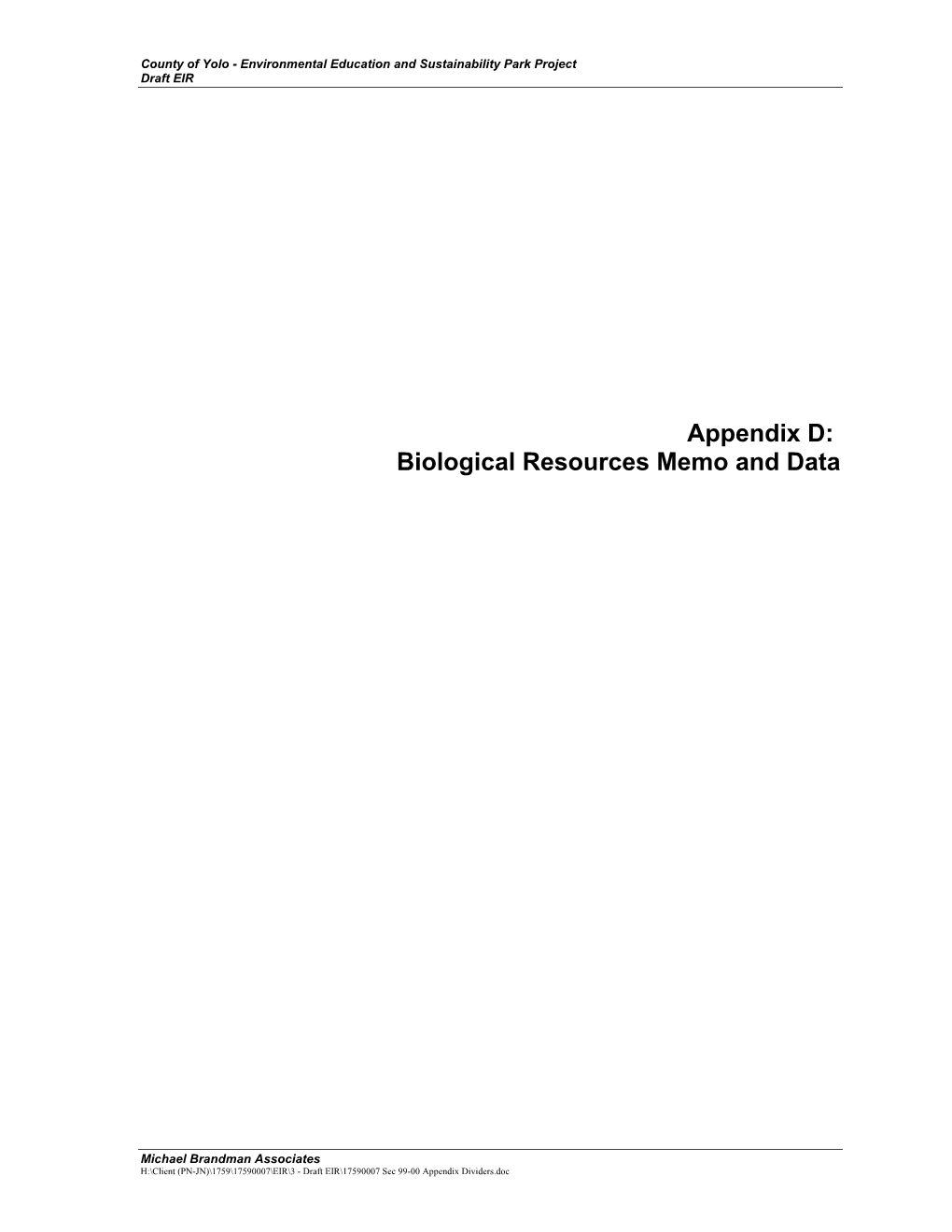 Biological Resources Memo and Data