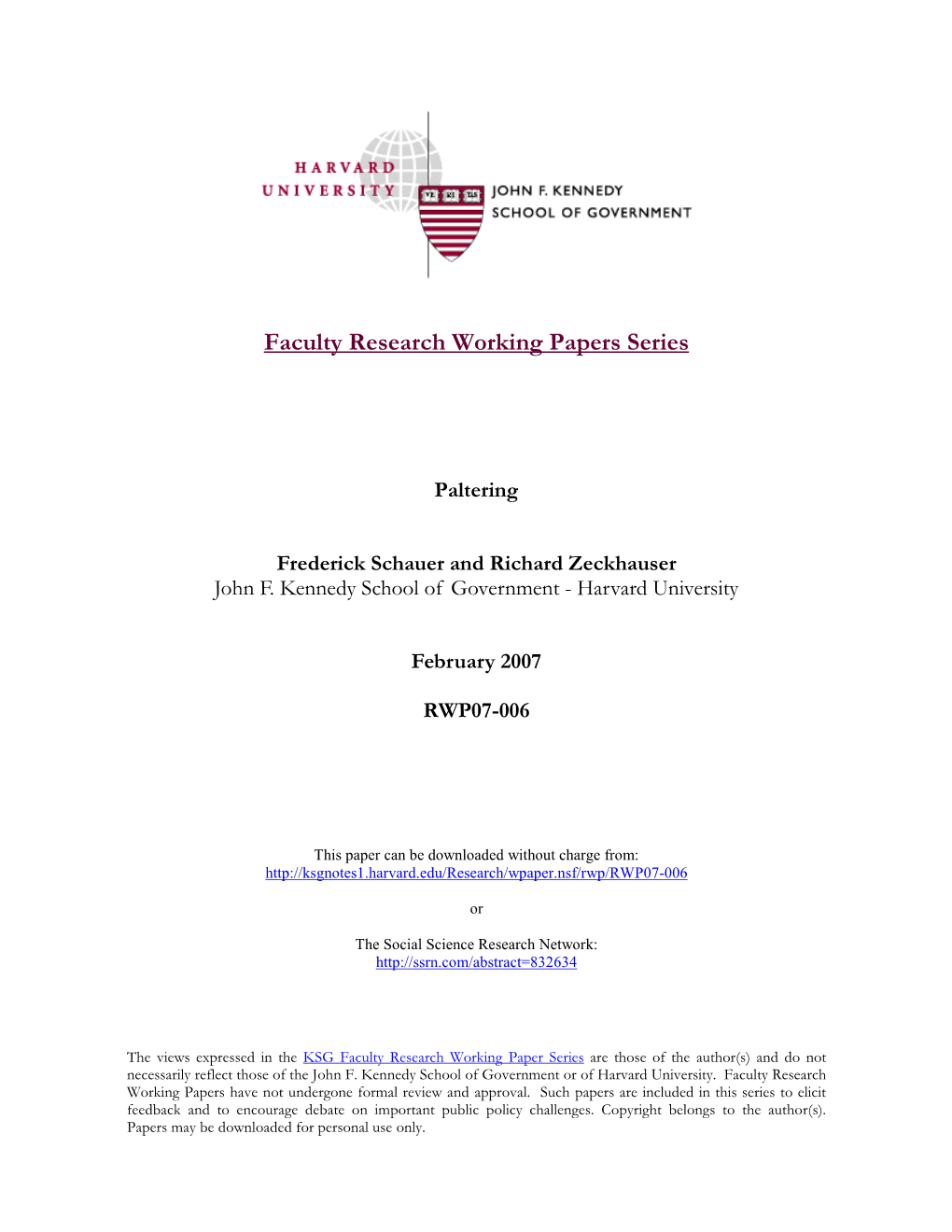 Faculty Research Working Papers Series