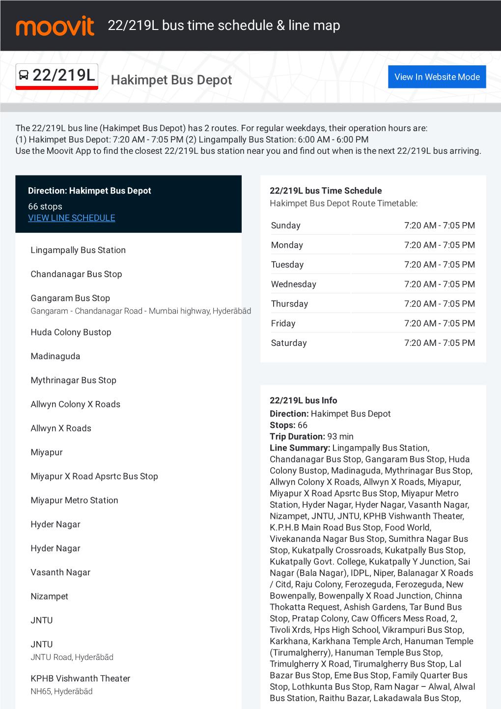 22/219L Bus Time Schedule & Line Route