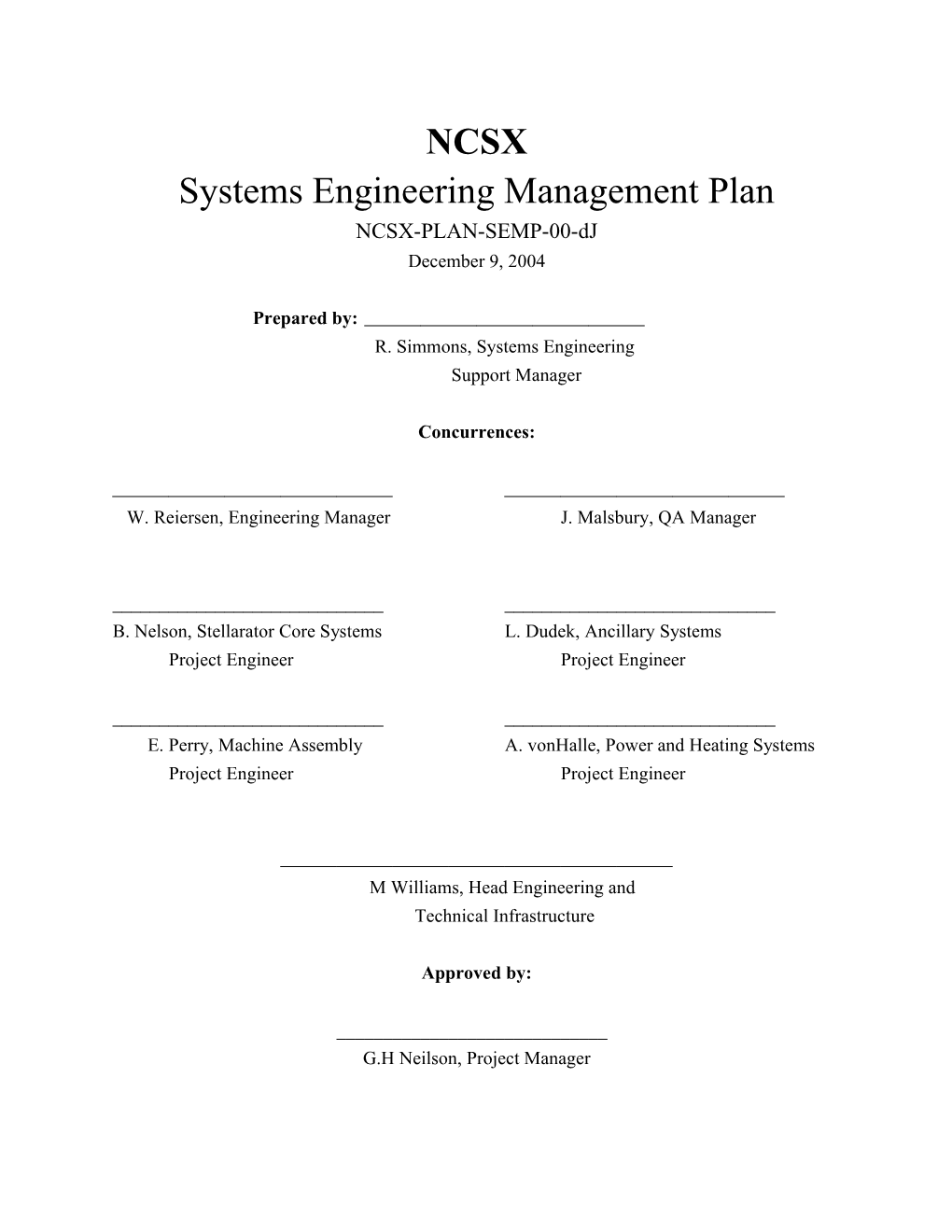 Systems Engineering Management Plan