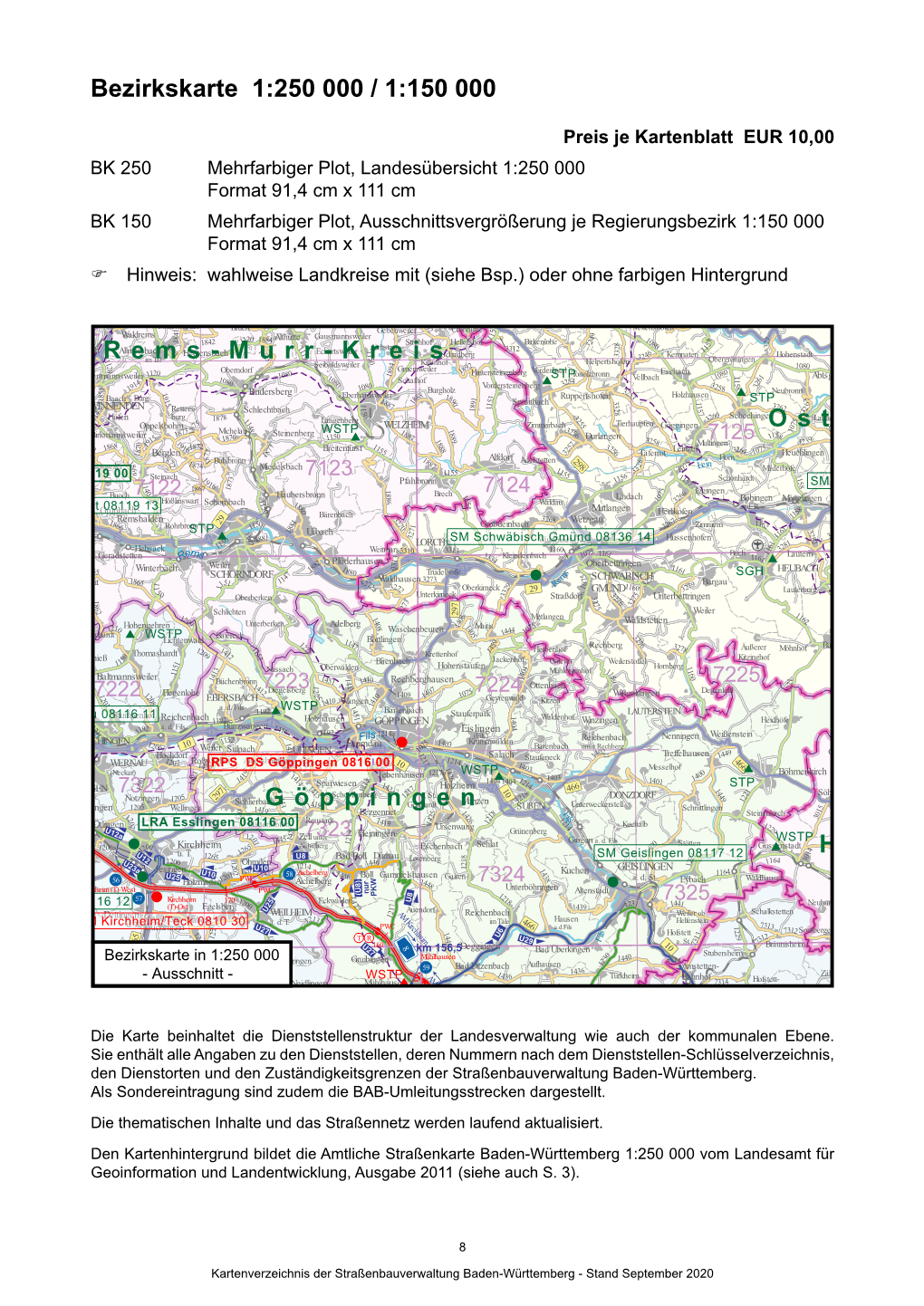 H Ost Göppingen Rems-Murr-Kreis Bezirkskarte 1:250 000 / 1:150