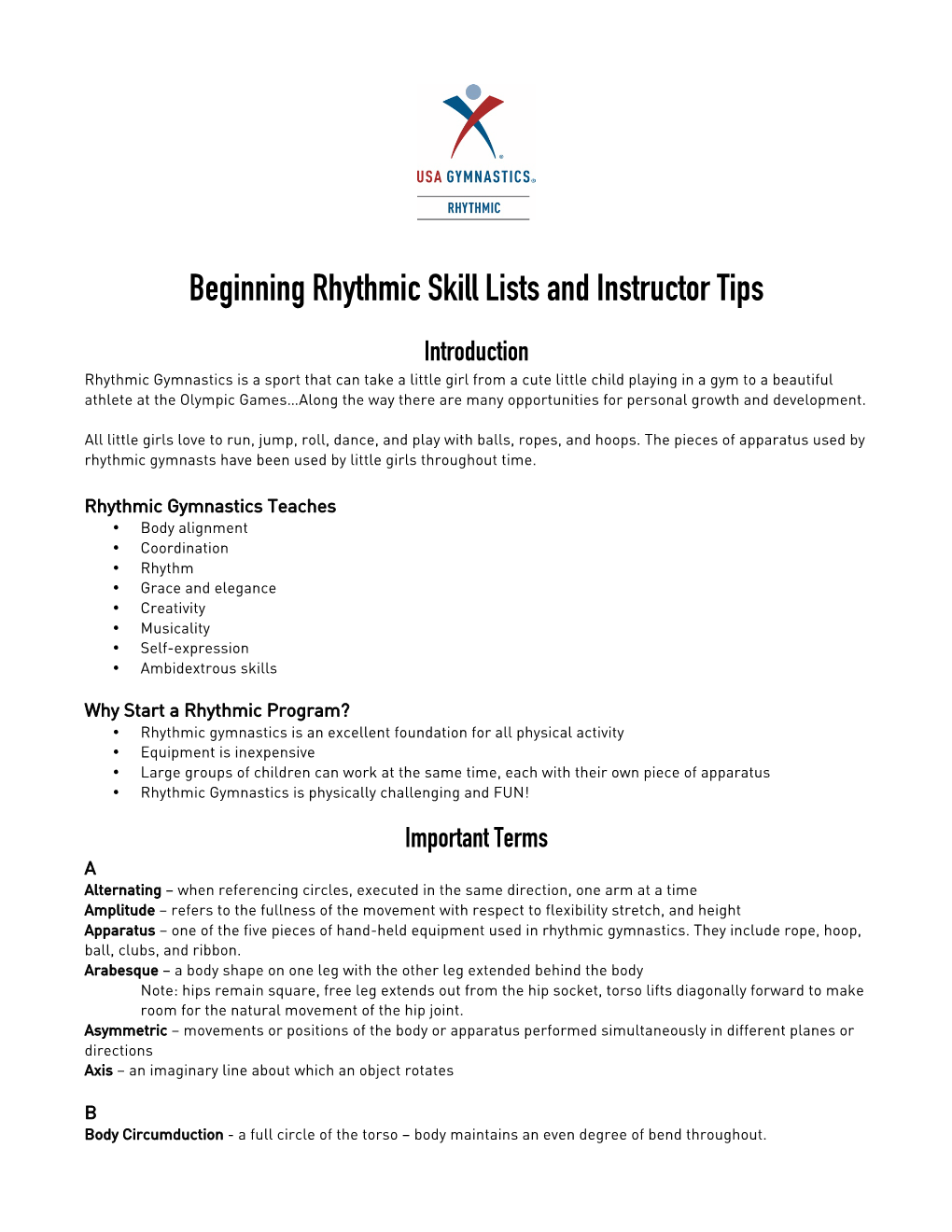 Beginning Rhythmic Skill Lists and Instructor Tips