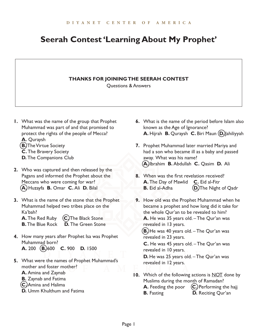 Seerah Contest 'Learning About My Prophet'