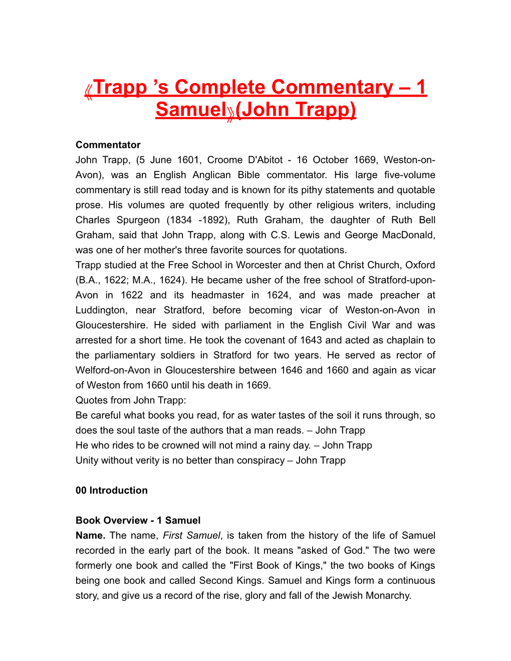 Trapp S Complete Commentary 1 Samuel (John Trapp)