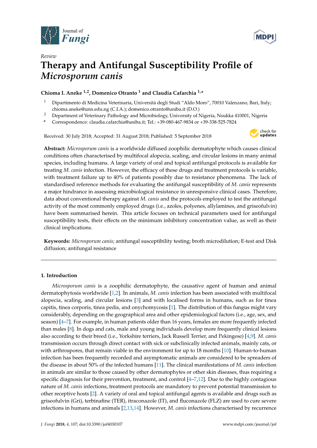 Therapy and Antifungal Susceptibility Profile of Microsporum Canis