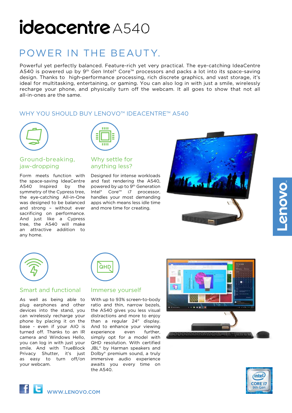 Ideacentre A540 Is Powered up by 9Th Gen Intel® Core™ Processors and Packs a Lot Into Its Space-Saving Design