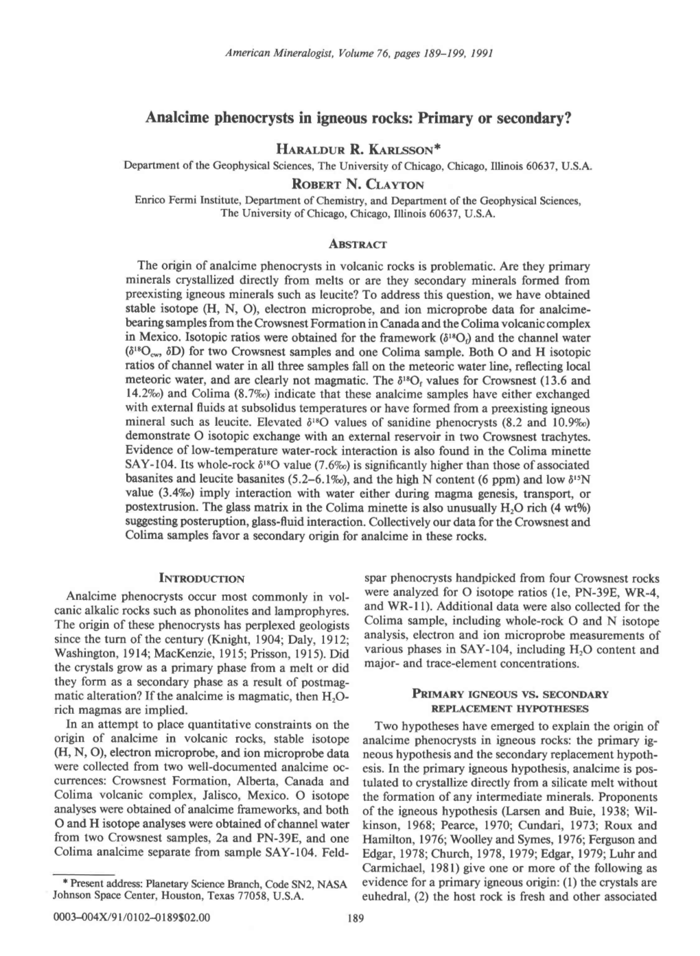 Analcime Phenocrysts in Igneous Rocks: Primary Or Secondary?