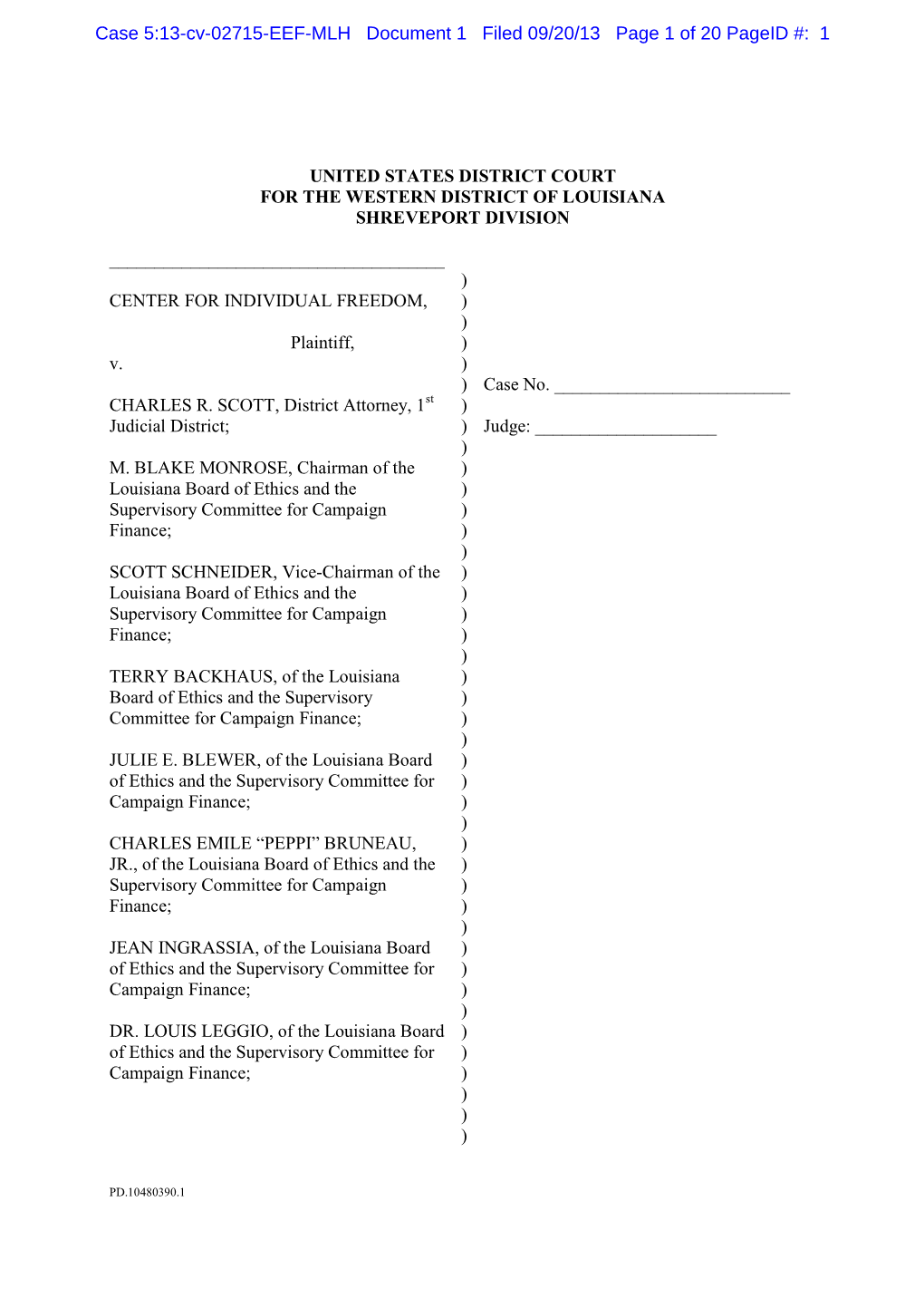 Case 5:13-Cv-02715-EEF-MLH Document 1 Filed 09/20/13 Page 1 of 20 Pageid #: 1