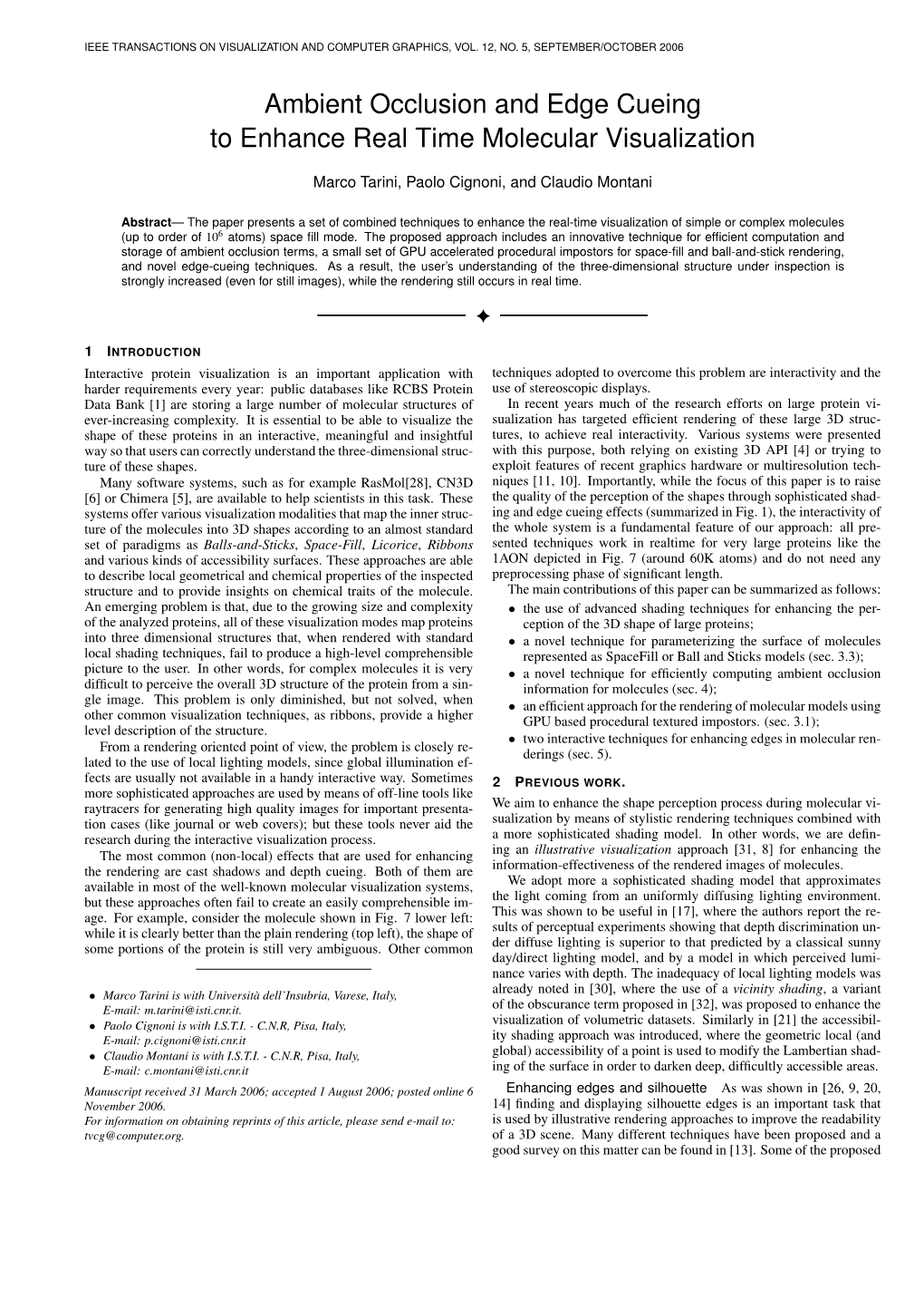 Ambient Occlusion and Edge Cueing to Enhance Real Time Molecular Visualization