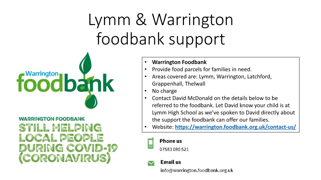 Lymm & Warrington Foodbank Support