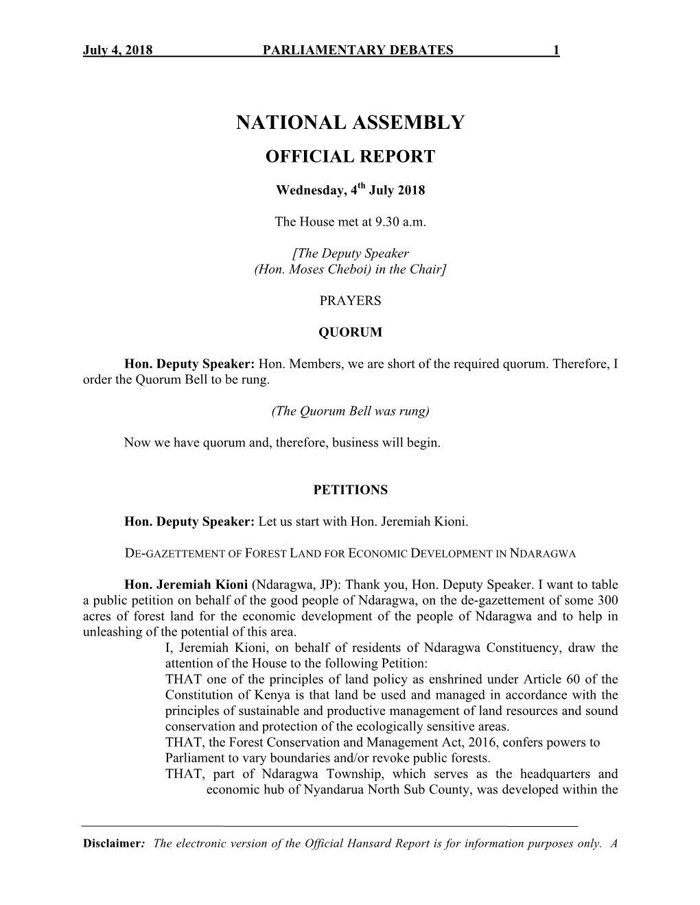 National Assembly Official Report