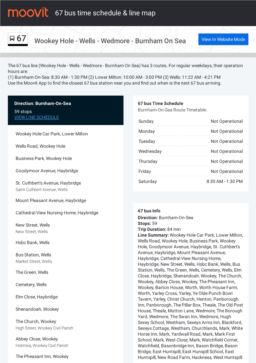 67 Bus Time Schedule & Line Route