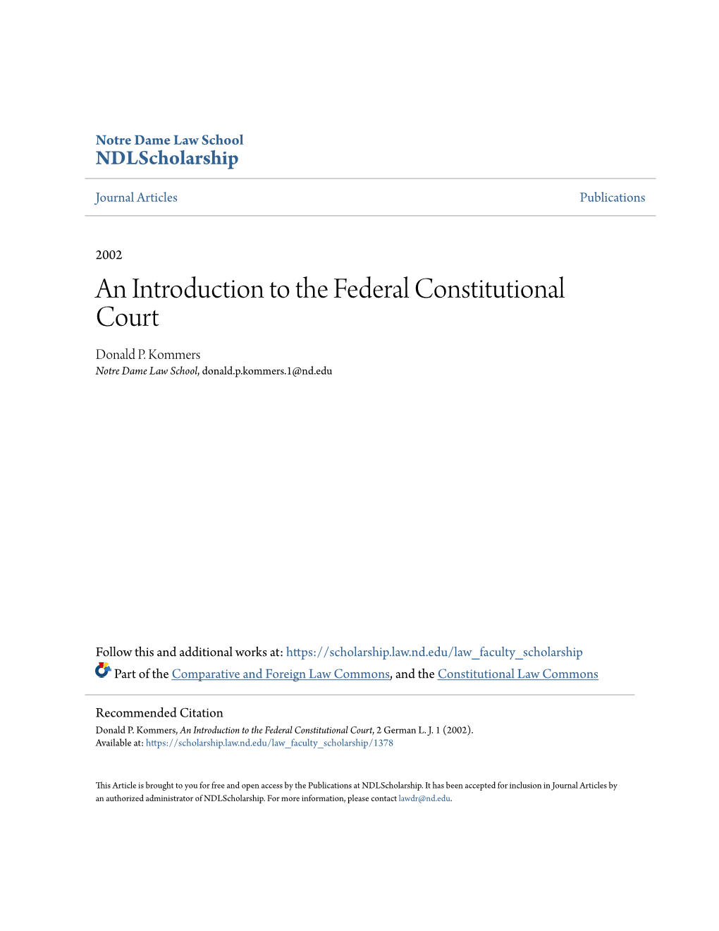 An Introduction to the Federal Constitutional Court Donald P