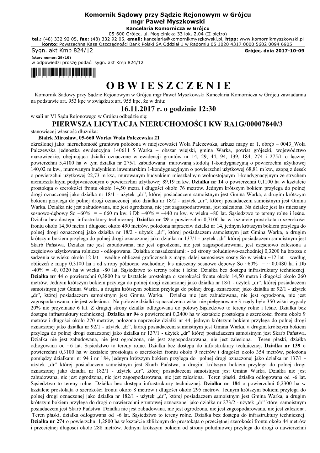 OBWIESZCZENIE Sprawa KMP 824/12