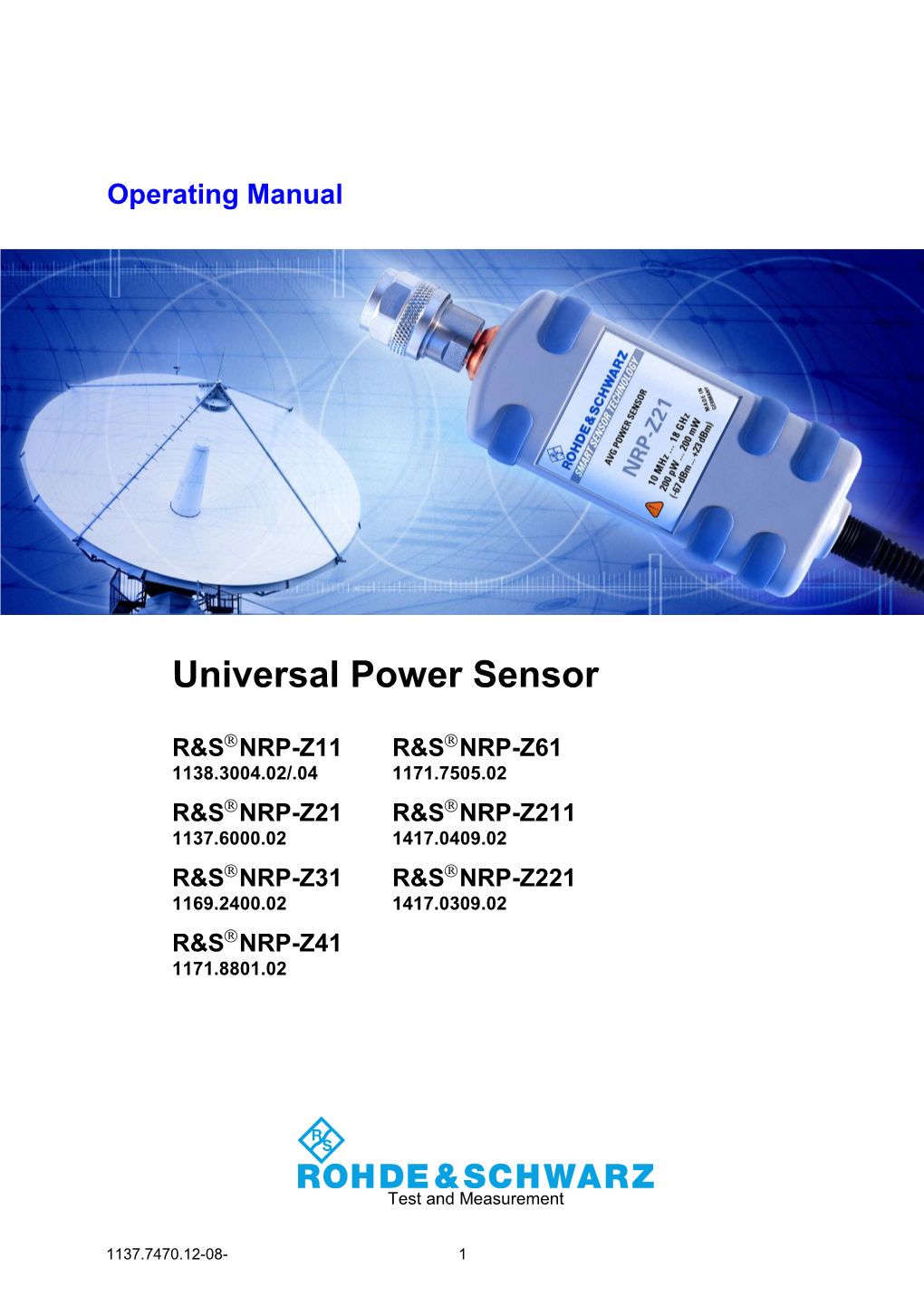 Operating Manual R&S NRP-Z11/-Z21/-Z31/-Z41/-Z61