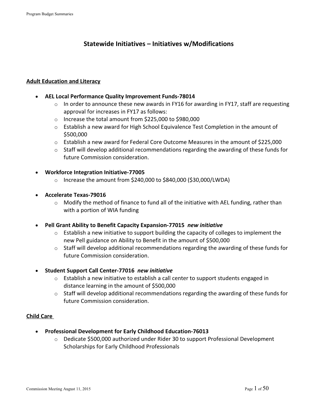 Statewide Initiatives Initiatives W/Modifications