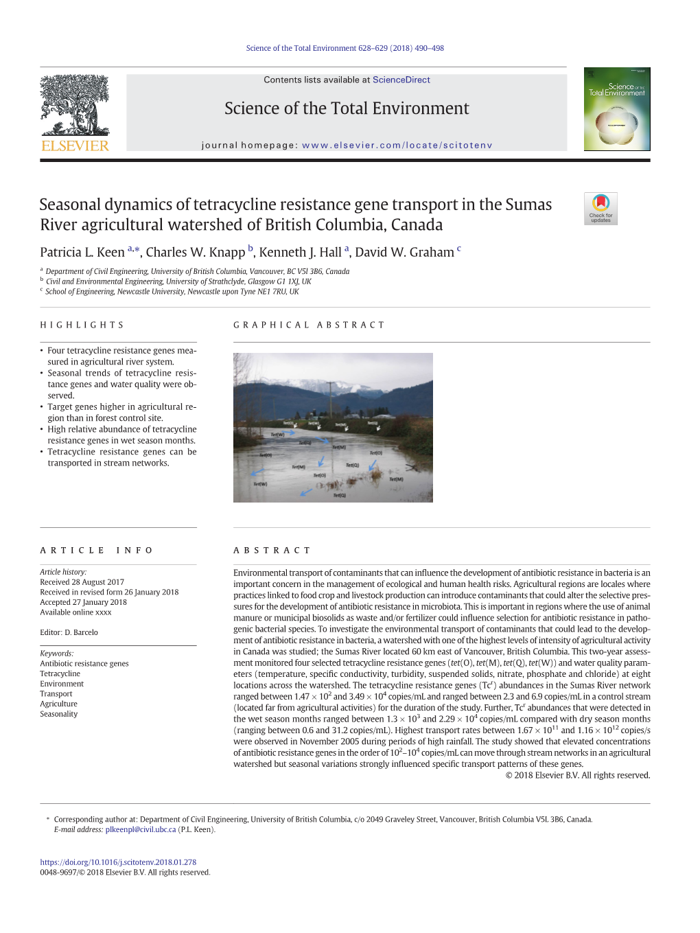 Seasonal Dynamics of Tetracycline Resistance Gene Transport in the Sumas River Agricultural Watershed of British Columbia, Canada