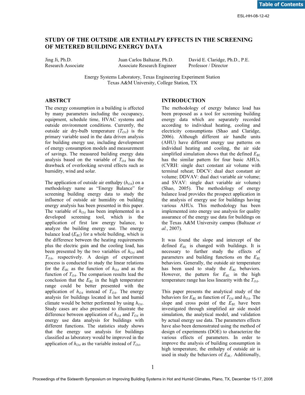 Outside Air Enthalpy Effects in the Screening of Metered Building Energy Data