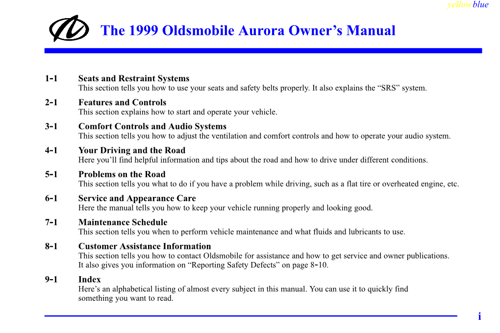 1999 Oldsmobile Aurora Owner's Manual