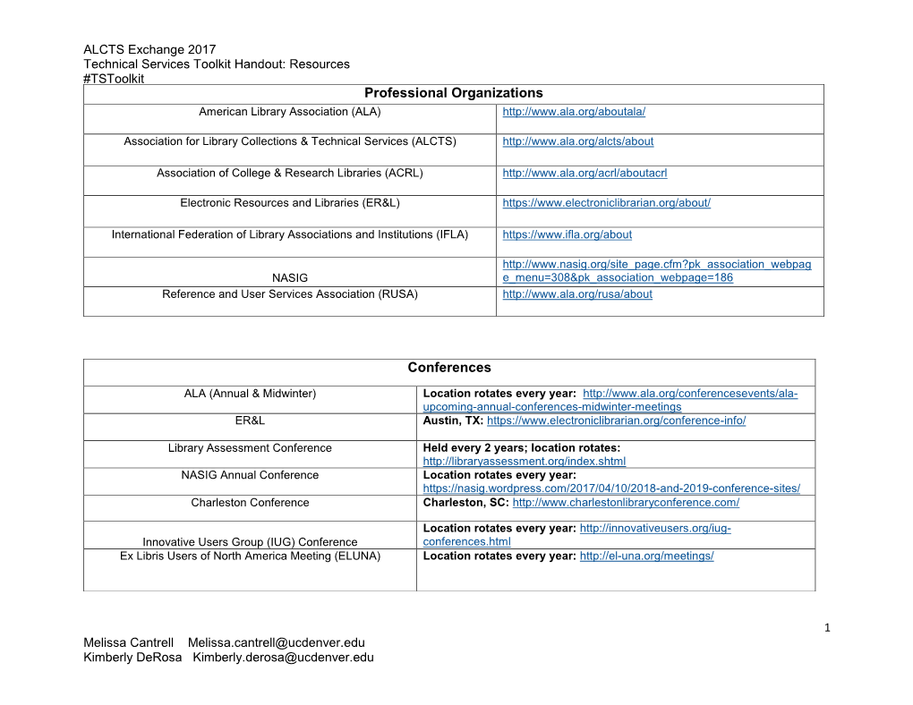 Professional Organizations Conferences