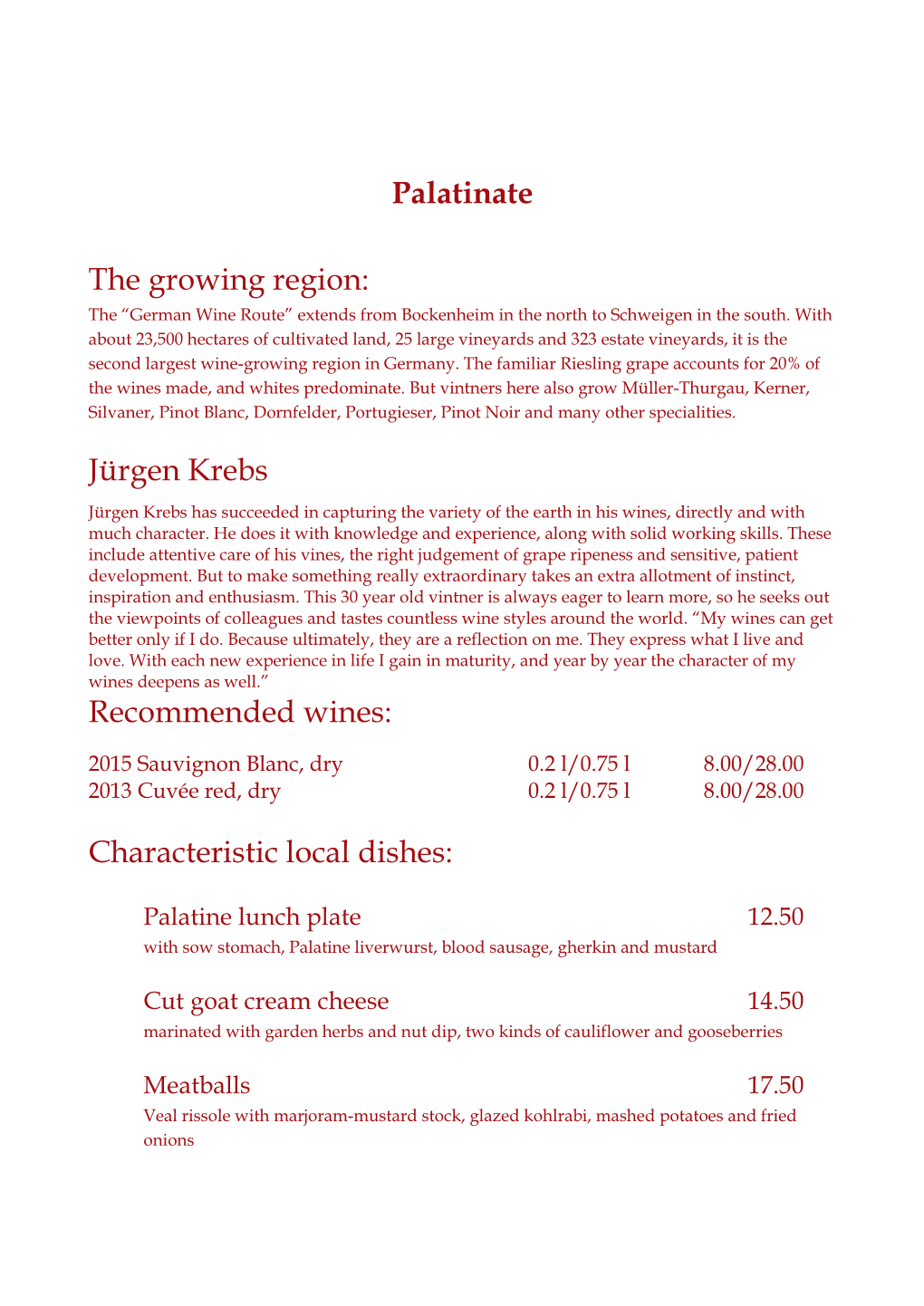 Palatinate the Growing Region: Jürgen Krebs Recommended Wines