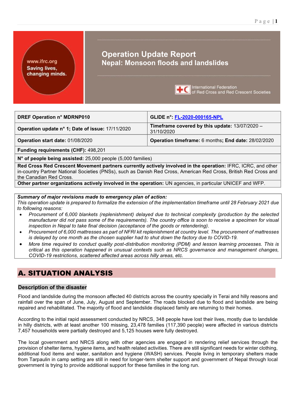 Operation Update Report Nepal: Monsoon Floods and Landslides