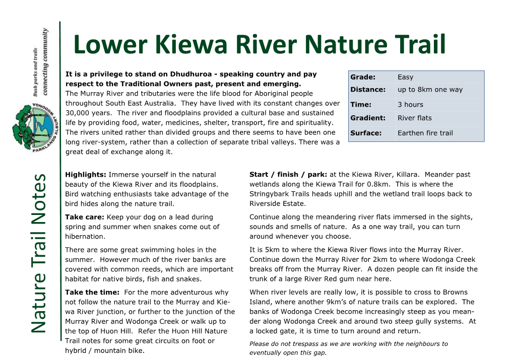 Kiewa River Nature Trail Notes