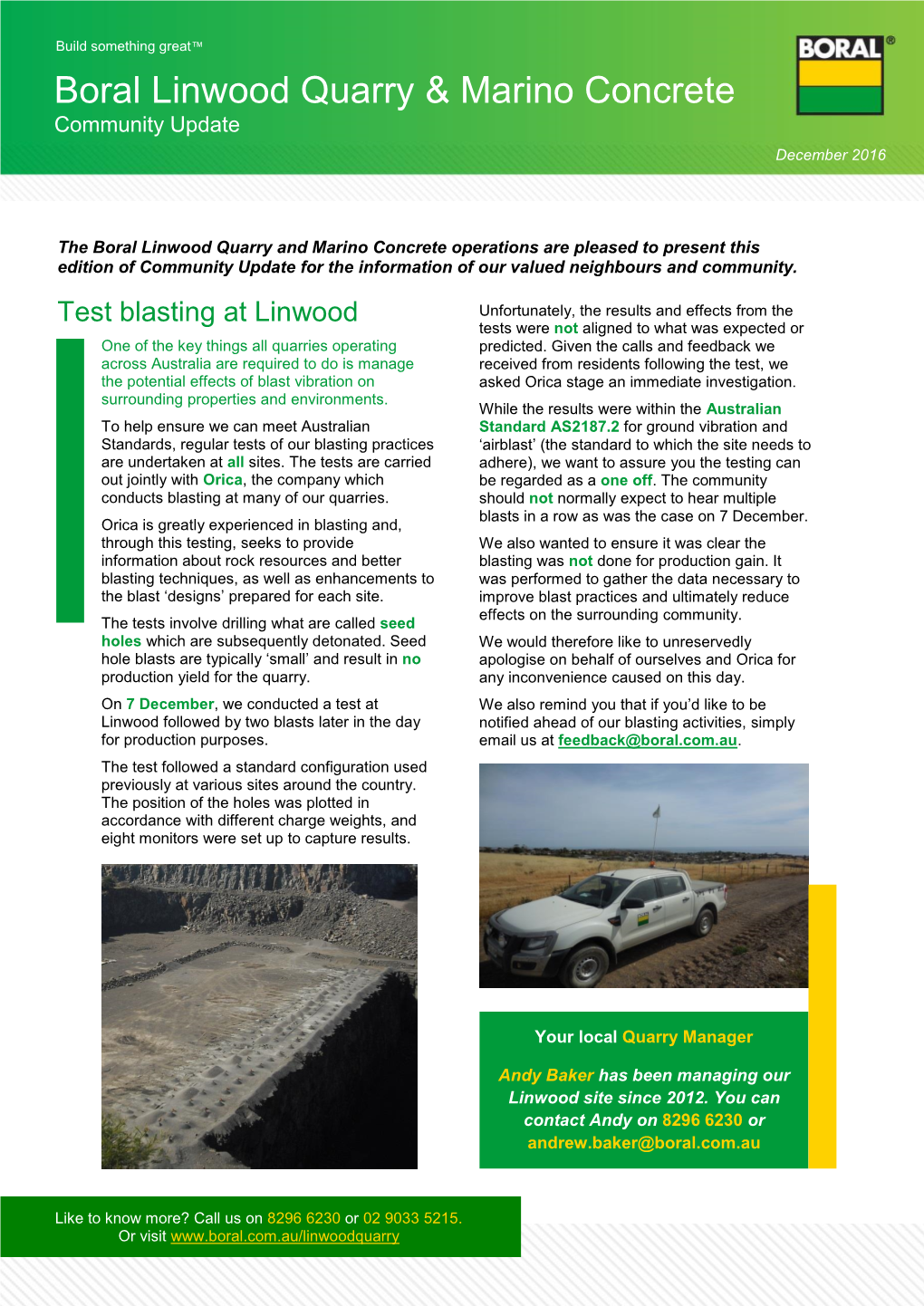 Boral Linwood Quarry Community Newsletter