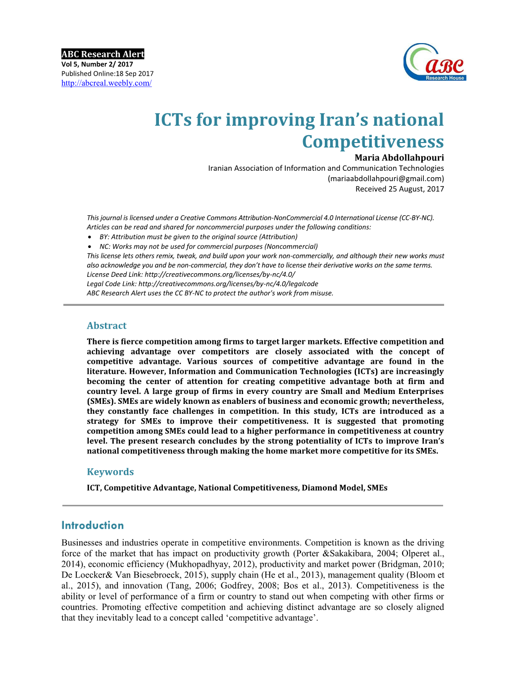 Icts for Improving Iran's National Competitiveness