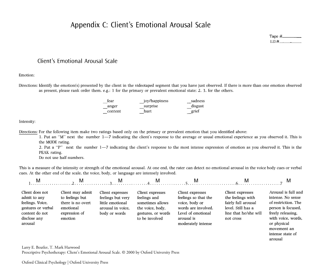 Appendix C: Client's Emotional Arousal Scale