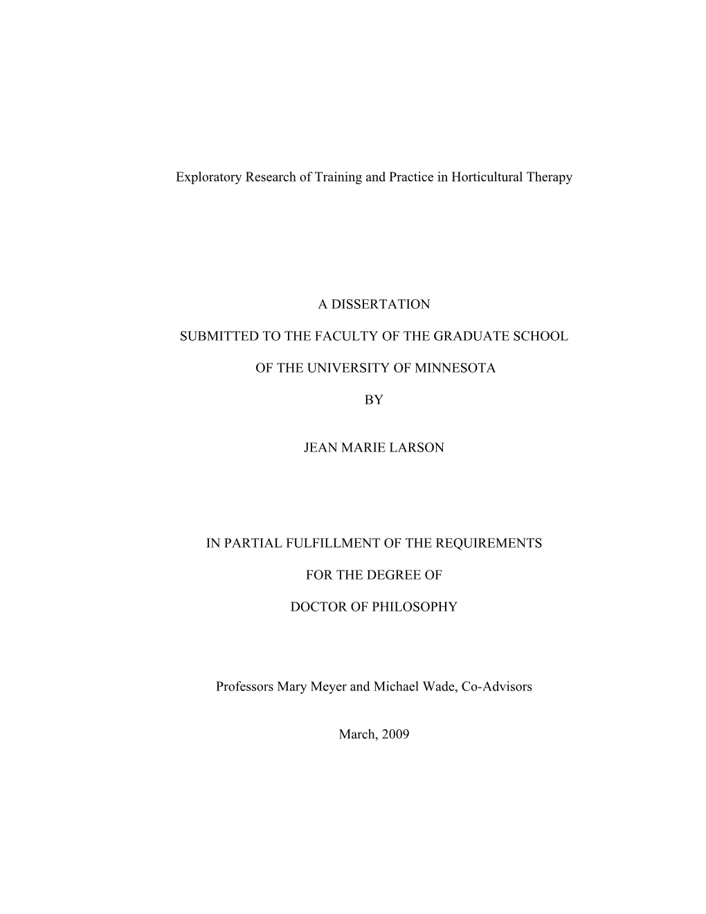 Exploratory Research of Training and Practice in Horticultural Therapy