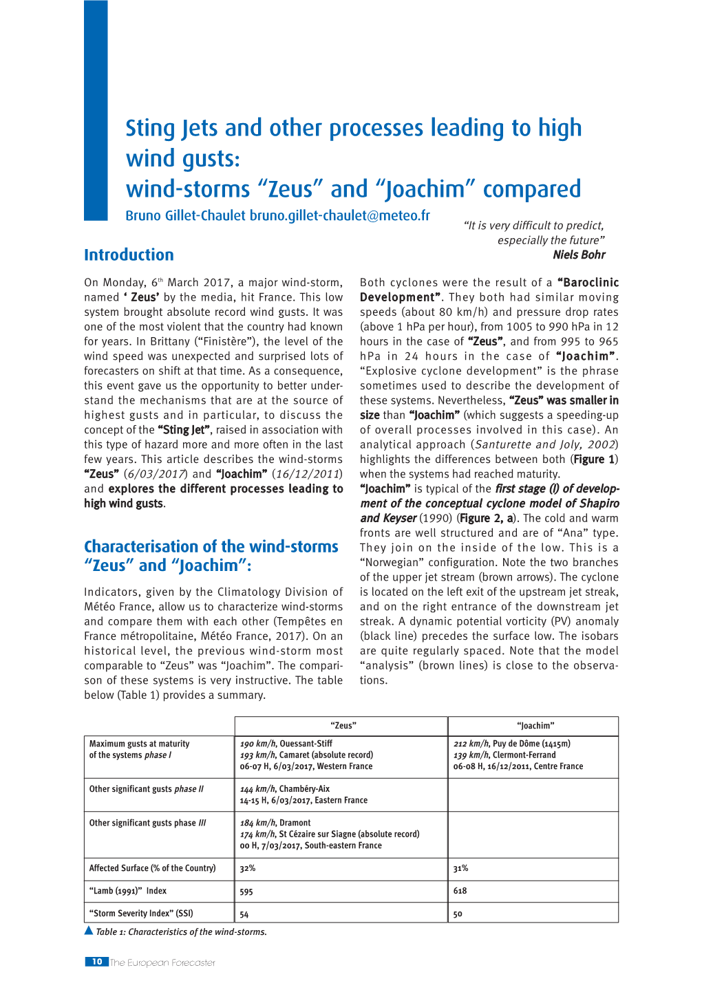 Sting Jets and Other Processes Leading to High Wind Gusts: Wind