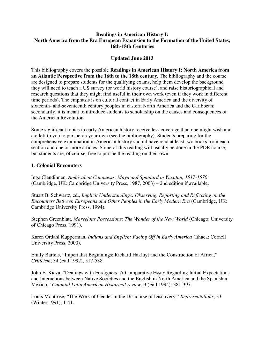 Readings in American History I: North America from the Era European Expansion to the Formation of the United States, 16Th-18Th Centuries