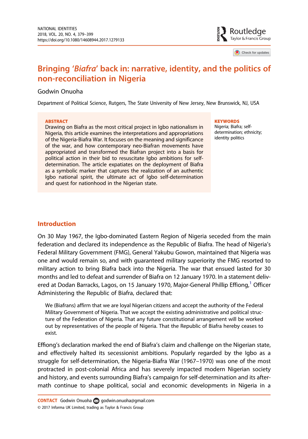 Bringing 'Biafra' Back In: Narrative, Identity, and the Politics of Non