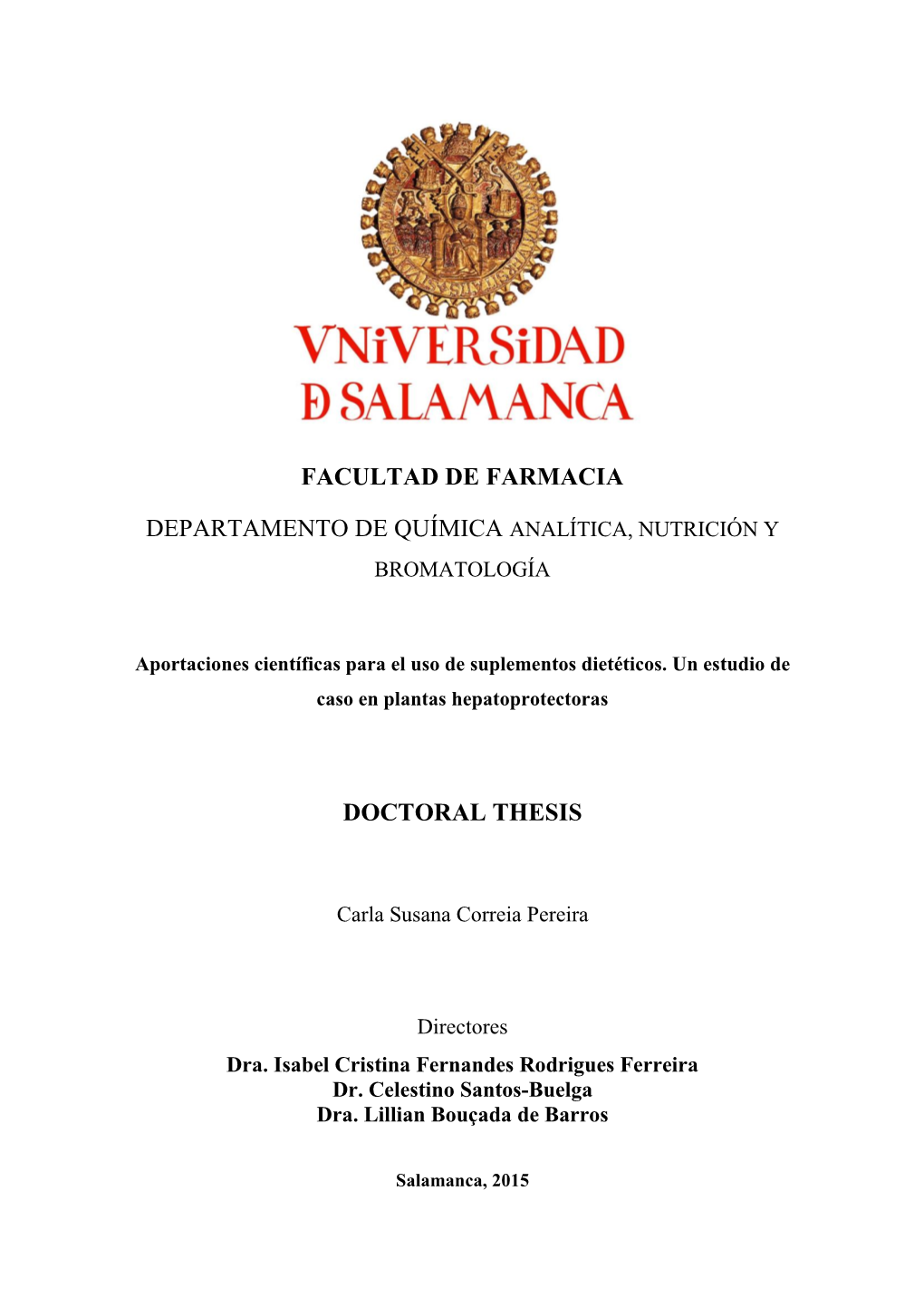 Facultad De Farmacia Departamento De Química Analítica, Nutrición Y Doctoral Thesis