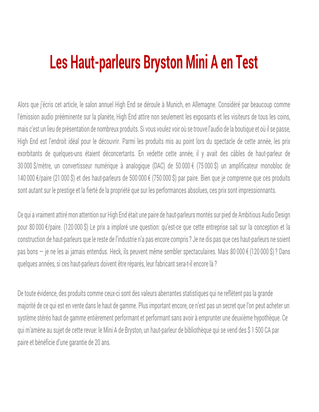 Les Haut-Parleurs Bryston Mini a En Test